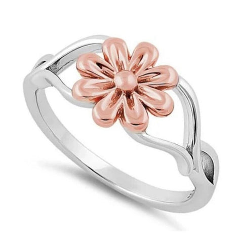 Sterling Silver Rose Gold Two Tone Daisy Flower Ring Size 6