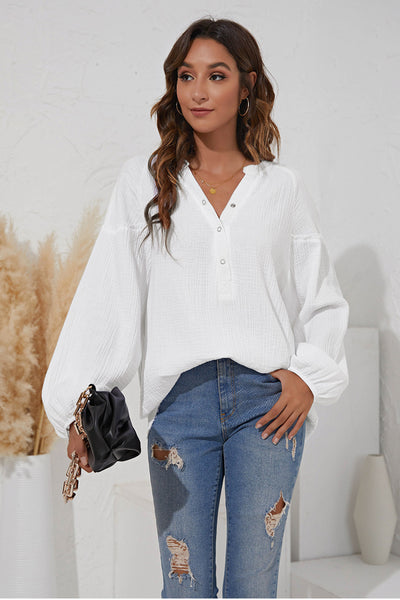 Puff Sleeve Button Up Top