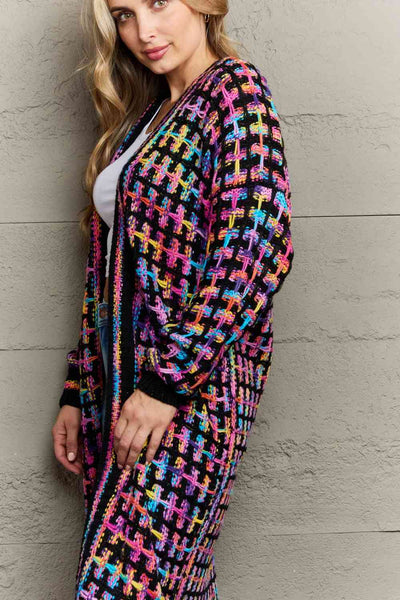 Multicolored Open Front Fringe Hem Western Boho Cardigan