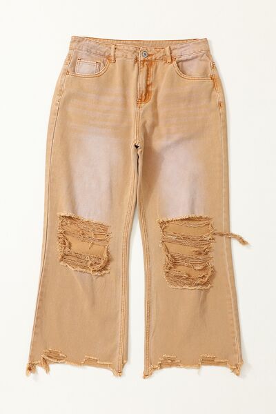 Distressed Raw Hem Western Bobo Jeans with Pockets