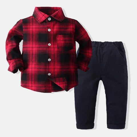 Boys Red Plaid Corduroy Set