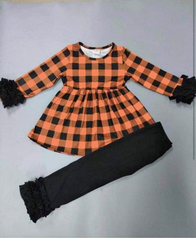 Girls Orange Plaid Set